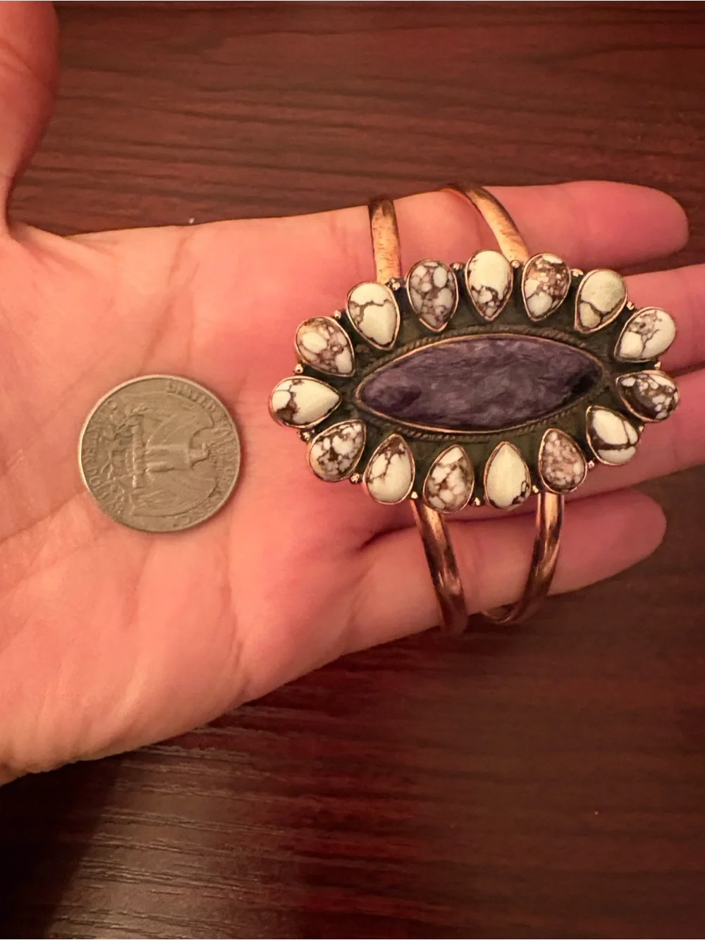 Adjustable Copper Cuff Charoite and WildHorse  Stones